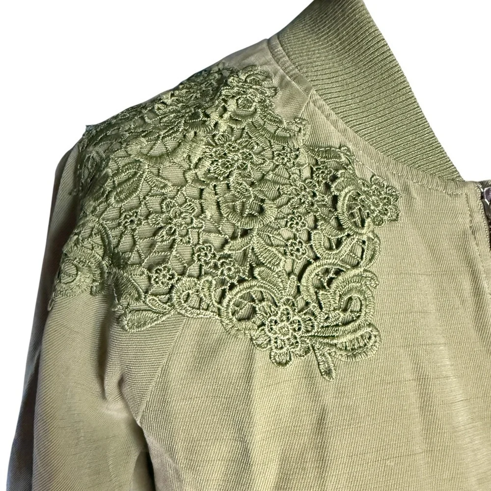 Jessica Simpson Crotchet Trim Olive Green Bomber Jacket Size S